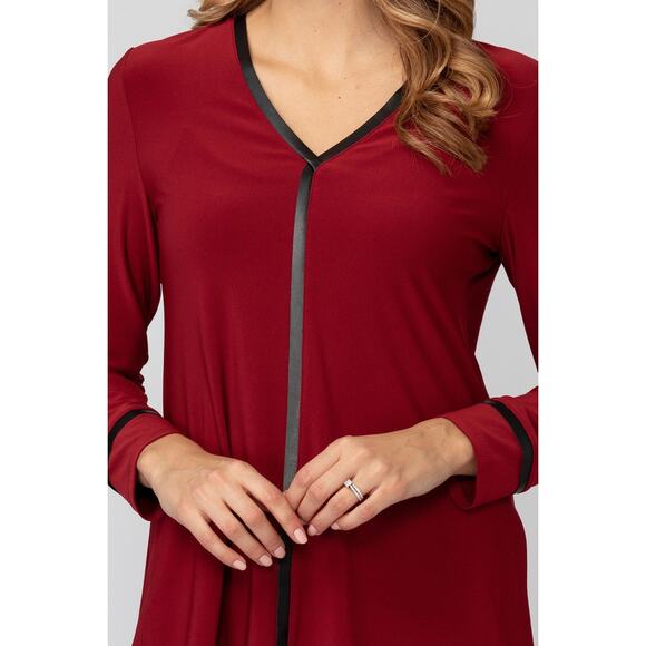 JOSEPH RIBKOFF NWT Leather Trim V Neck Tunic Blouse Sz 10 - Picture 4 of 10